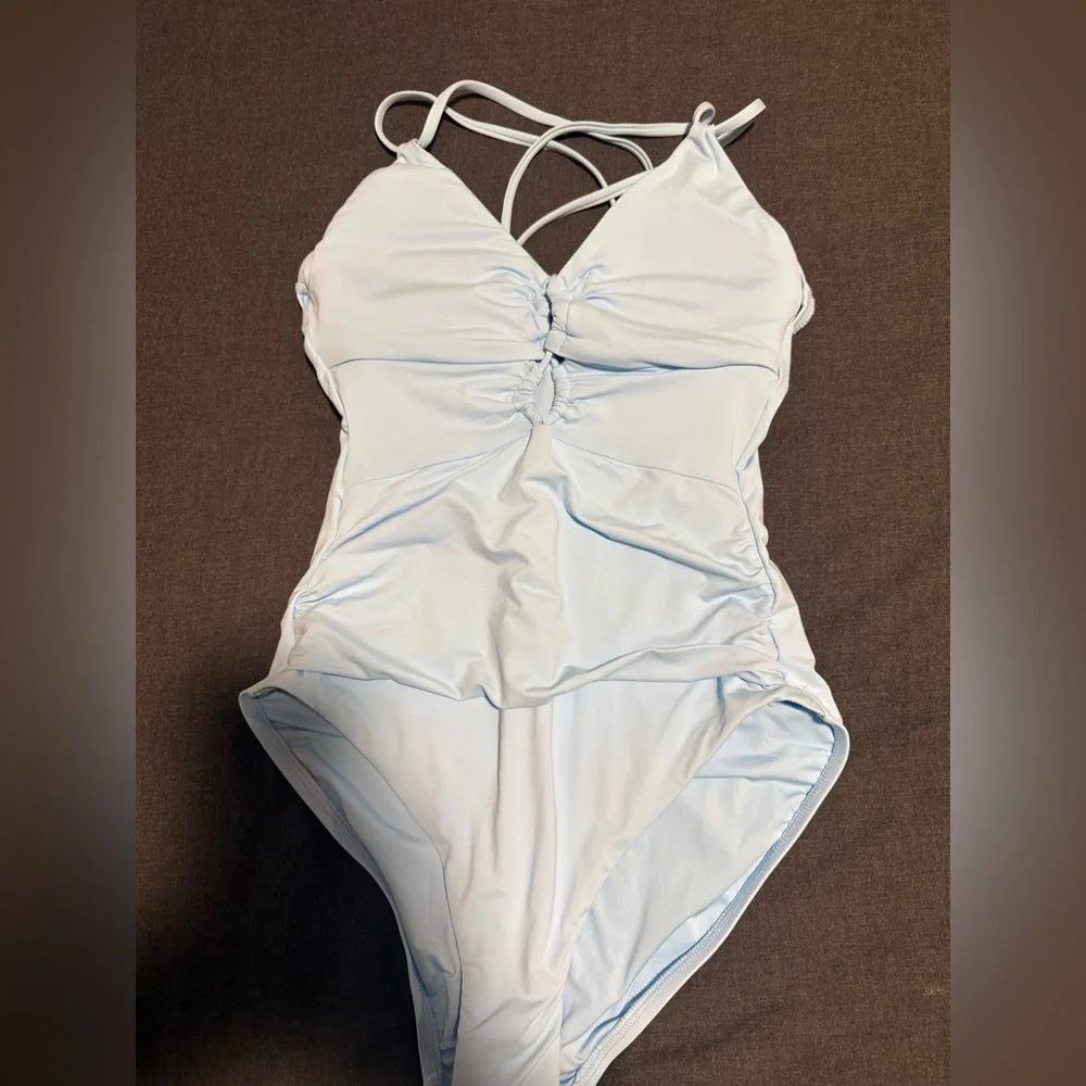 Island Goddess Underwire Lace Up One Piece - Crystal Blue - Picture 6 of 9